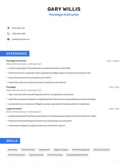 Paralegal Instructor Resume