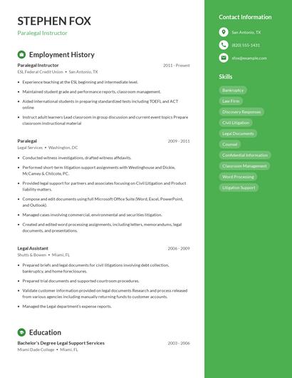Paralegal Instructor Resume