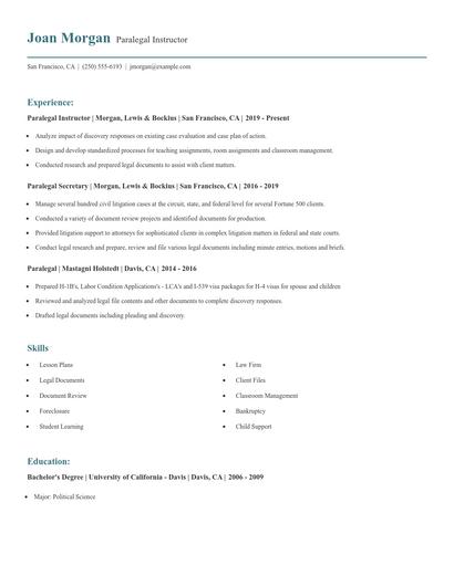 Paralegal Instructor Resume