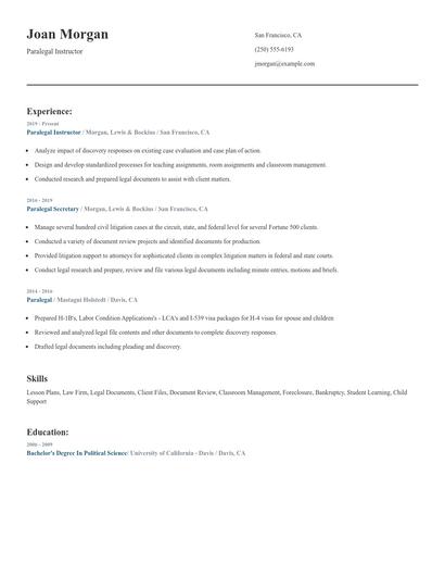 Paralegal Instructor Resume