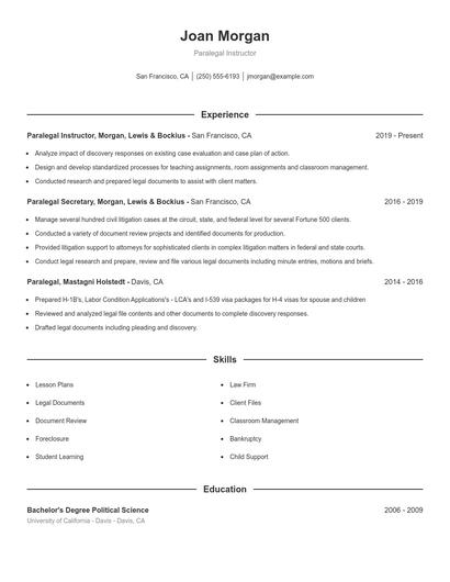 Paralegal Instructor Resume