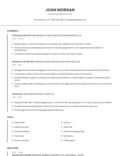 Paralegal Instructor Resume
