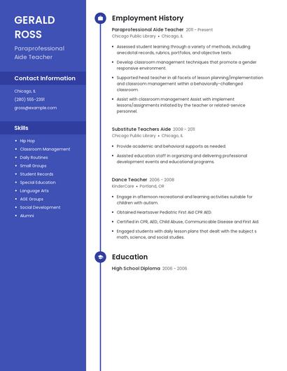 Paraprofessional Aide Teacher Resume