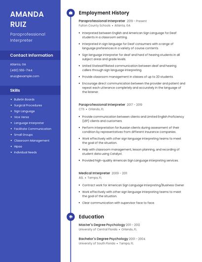 Paraprofessional Interpreter Resume
