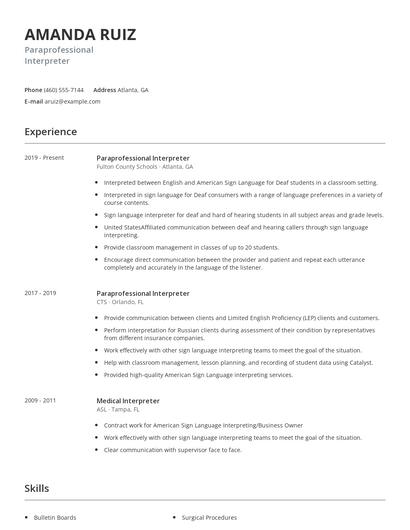 Paraprofessional Interpreter Resume