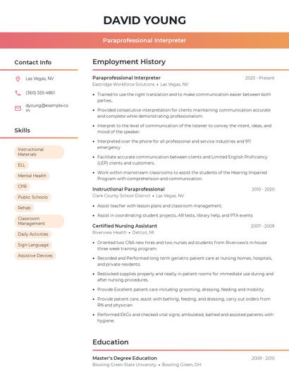 Paraprofessional Interpreter Resume