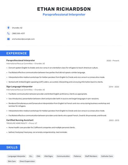 Paraprofessional Interpreter Resume