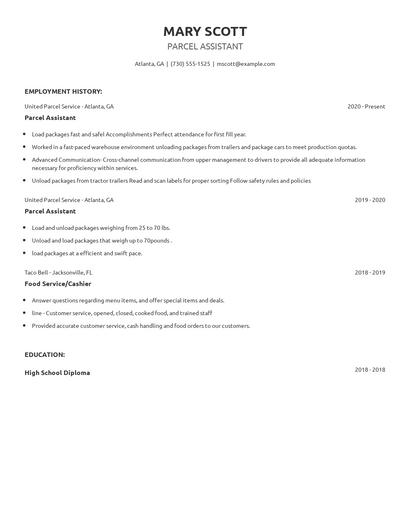 Parcel Assistant Resume