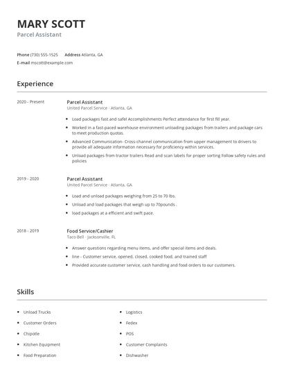 Parcel Assistant Resume
