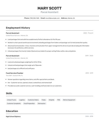 Parcel Assistant Resume
