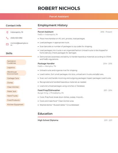 Parcel Assistant Resume