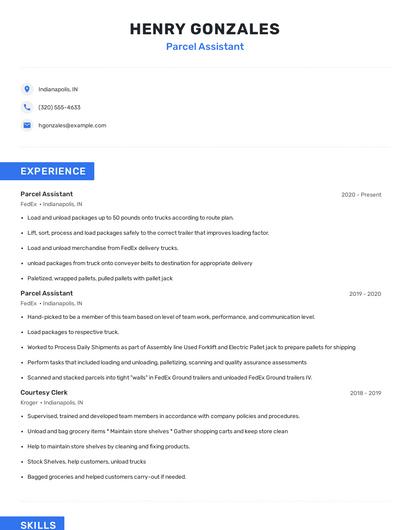 Parcel Assistant Resume