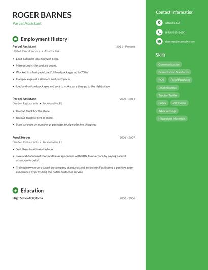 Parcel Assistant Resume