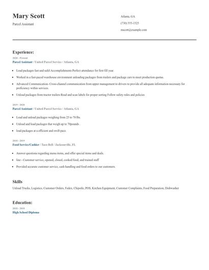 Parcel Assistant Resume