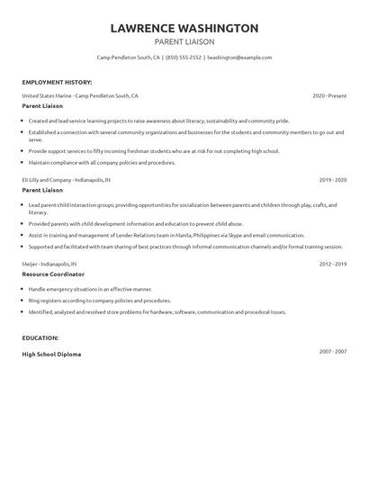 Parent Liaison Resume