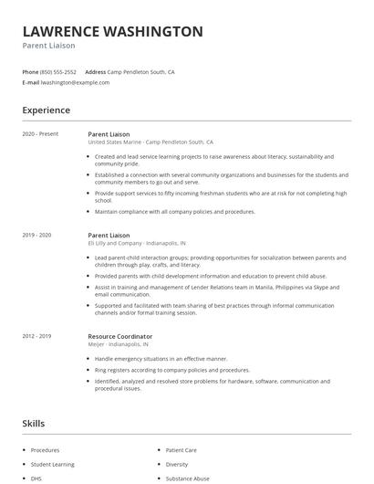Parent Liaison Resume