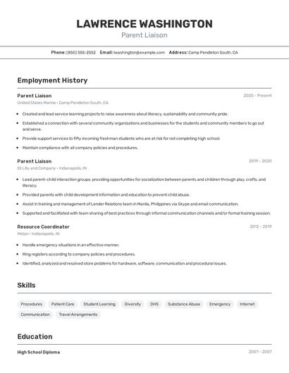 Parent Liaison Resume