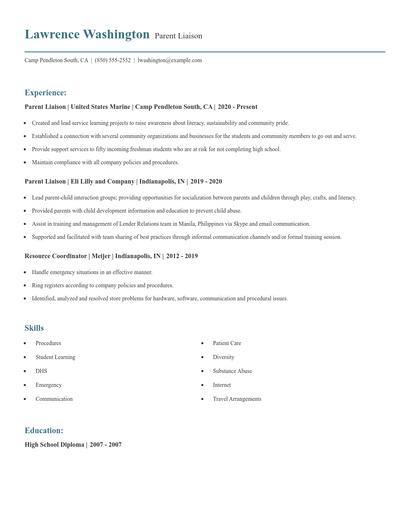 Parent Liaison Resume
