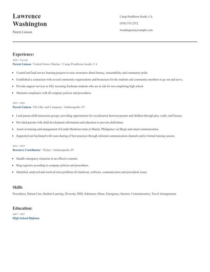 Parent Liaison Resume
