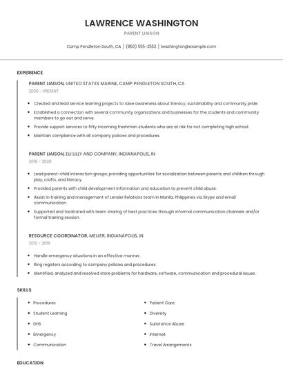 Parent Liaison Resume