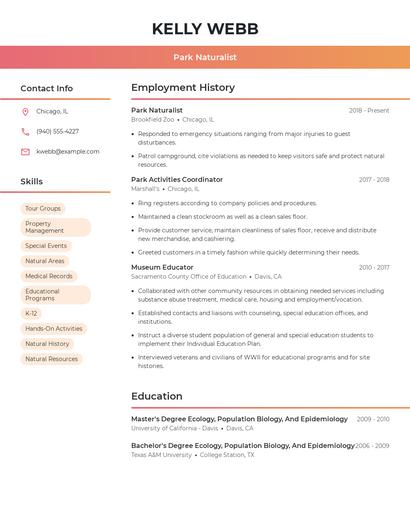 Park Naturalist Resume