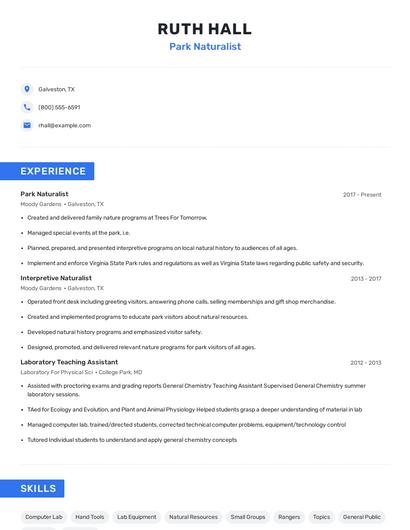 Park Naturalist Resume