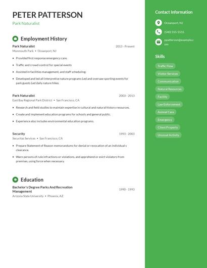 Park Naturalist Resume