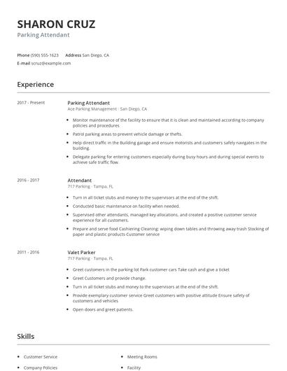 Parking Attendant Resume