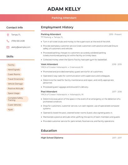 Parking Attendant Resume