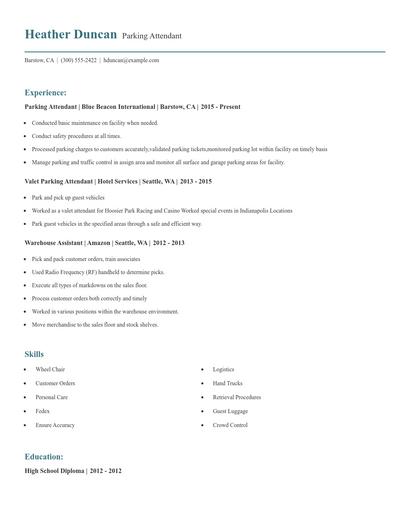 Parking Attendant Resume