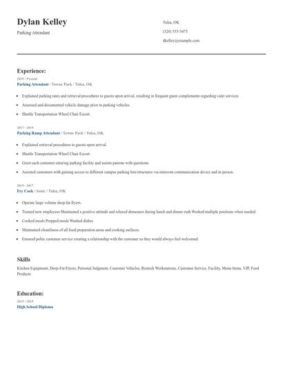 Parking Attendant Resume