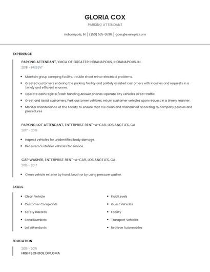 Parking Attendant Resume
