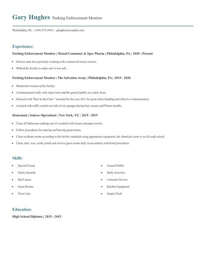 Parking Enforcement Monitor Resume