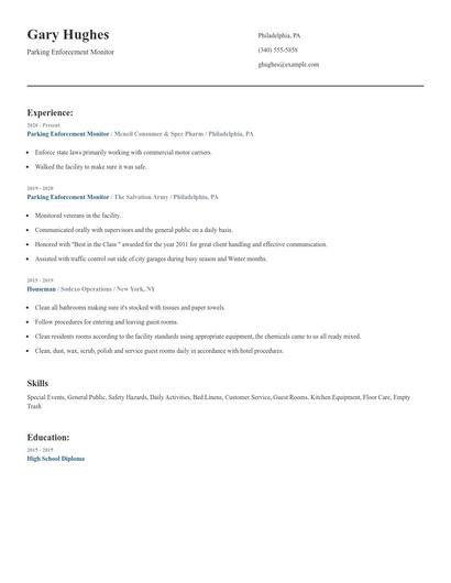 Parking Enforcement Monitor Resume