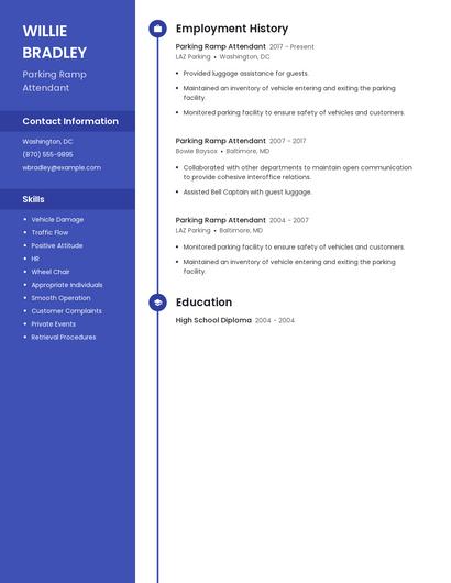 Parking Ramp Attendant Resume