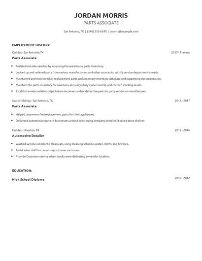Parts Associate Resume