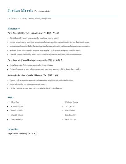 Parts Associate Resume