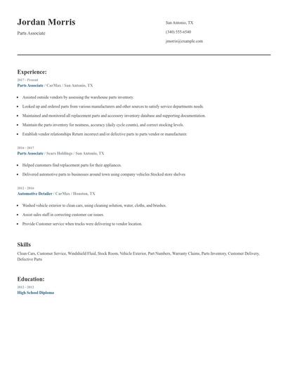 Parts Associate Resume