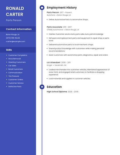 Parts Person Resume