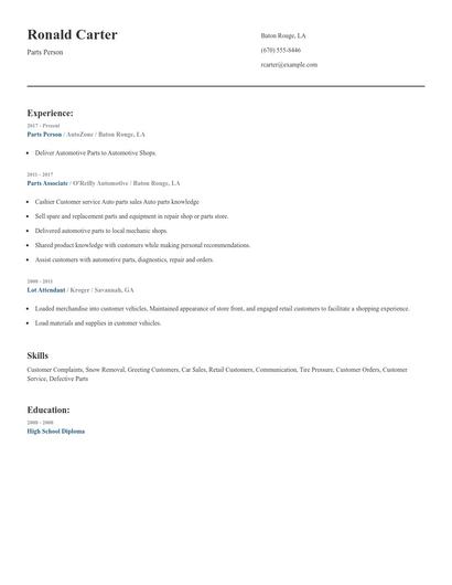 Parts Person Resume