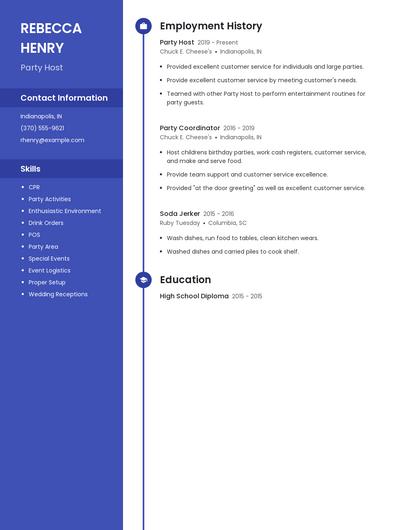 Party Host Resume