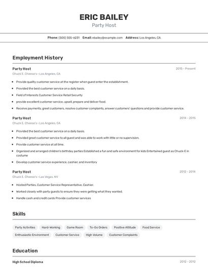 Party Host Resume