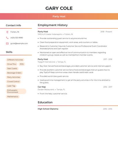 Party Host Resume