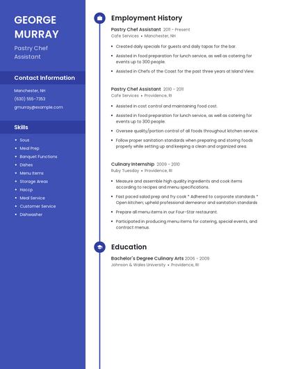 Pastry Chef Assistant Resume