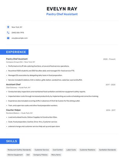 Pastry Chef Assistant Resume