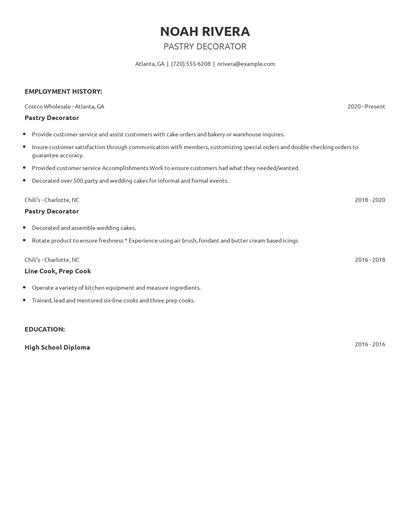 Pastry Decorator Resume