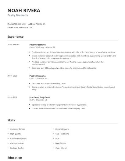 Pastry Decorator Resume