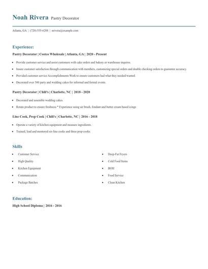 Pastry Decorator Resume