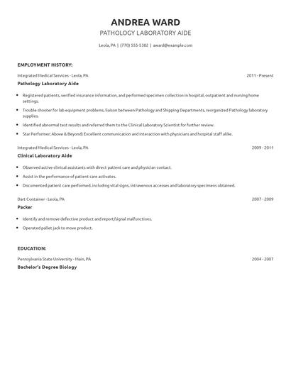 Pathology Laboratory Aide Resume