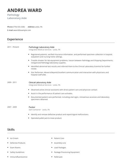 Pathology Laboratory Aide Resume